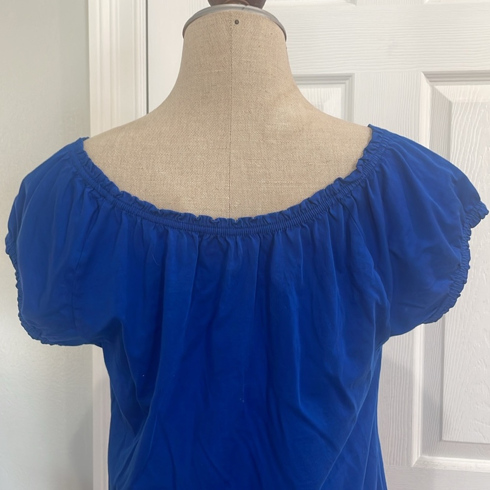 For the Republic top cap sleeves 100% Pima cotton ruffle trim blue womens size M - Picture 6 of 11